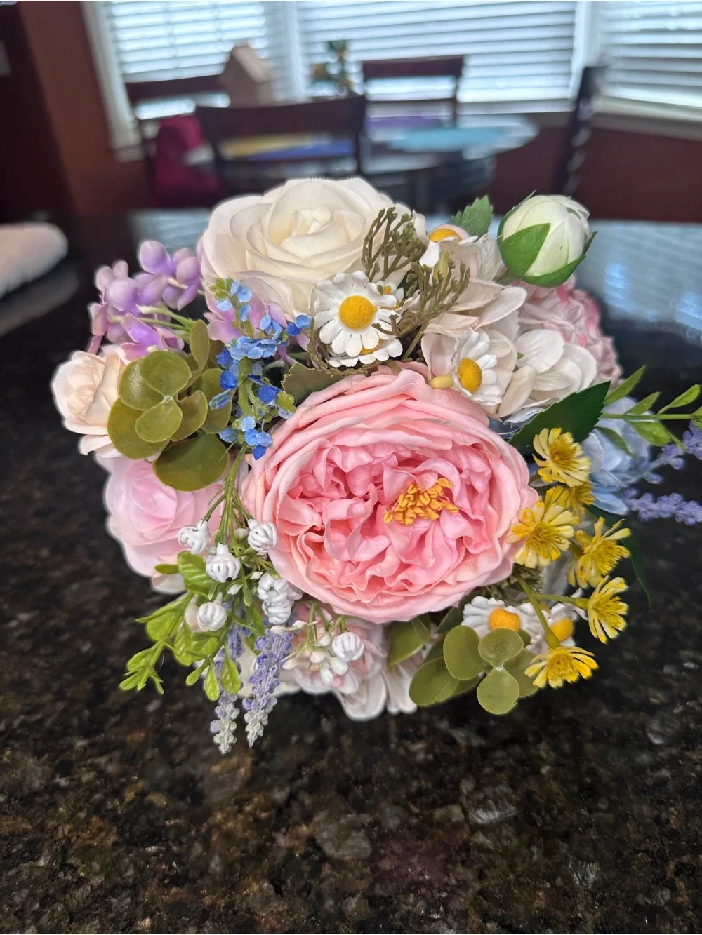 Faux Pink and White Rose Bouquet - Romantic Artificial Floral Arrangement